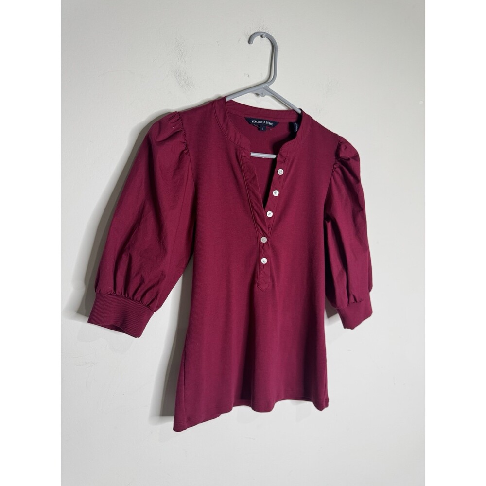 Veronica Beard Coralee Puff Sleeve Top In Raspberry - Picture 2 of 9
